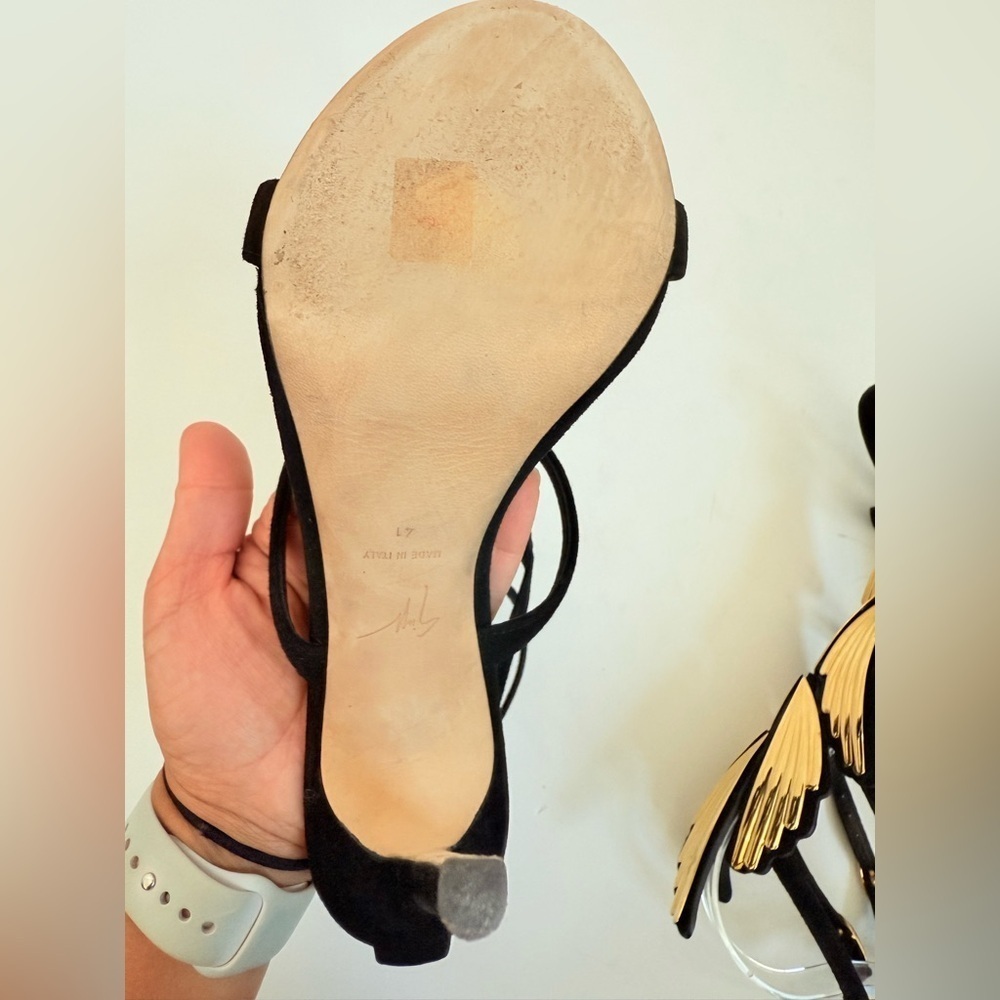 Giuseppe Zannoti Black Suede Leather Gold Wings Cruel 2.0 High Heel Sandals EU41 - Picture 8 of 12